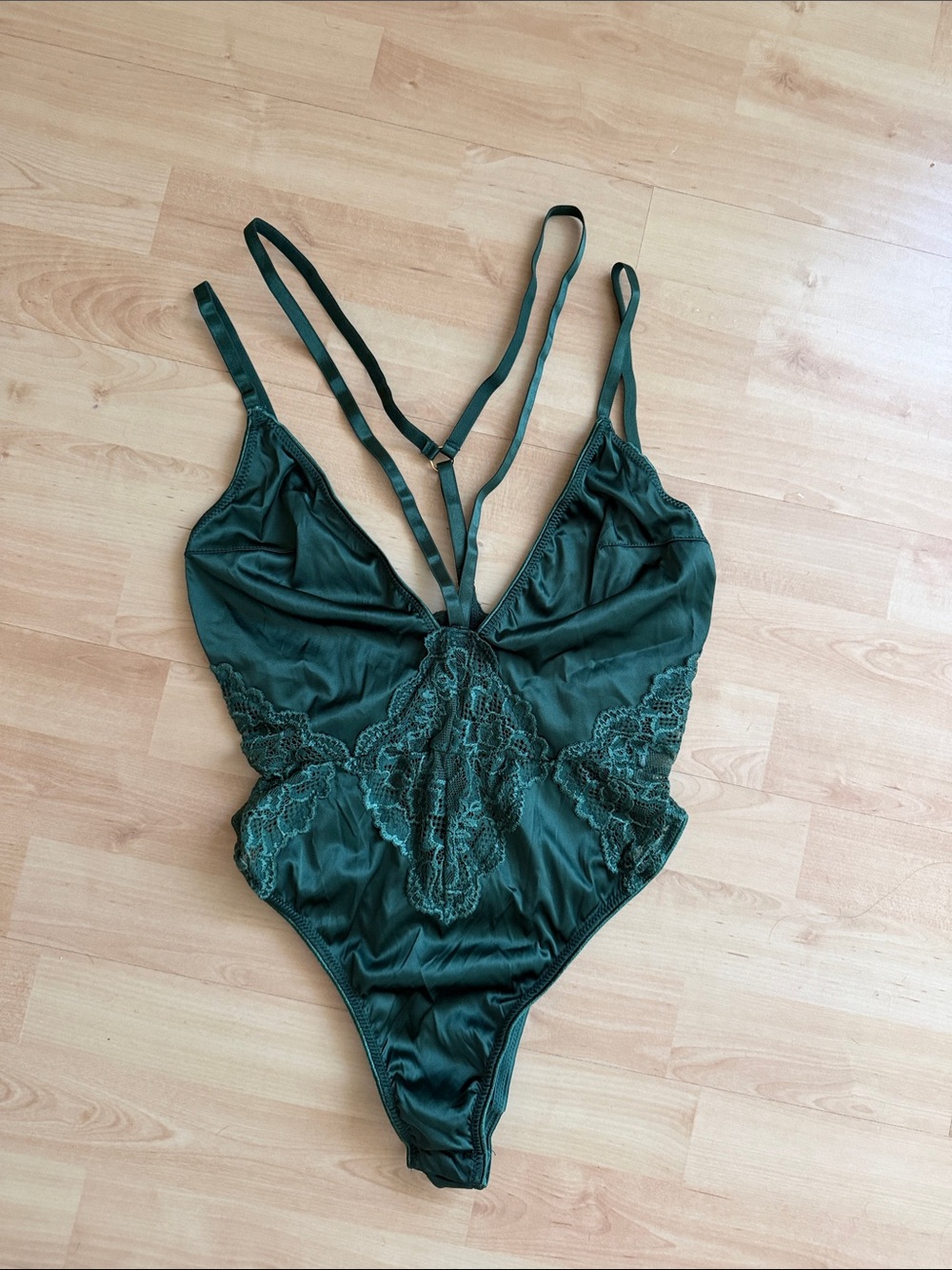 Harlow Satin and Lace Teddy - Hunter Green